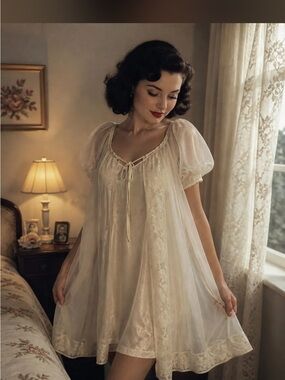 Miss Elaine Sheer Ivory Lace-Trim Chemise